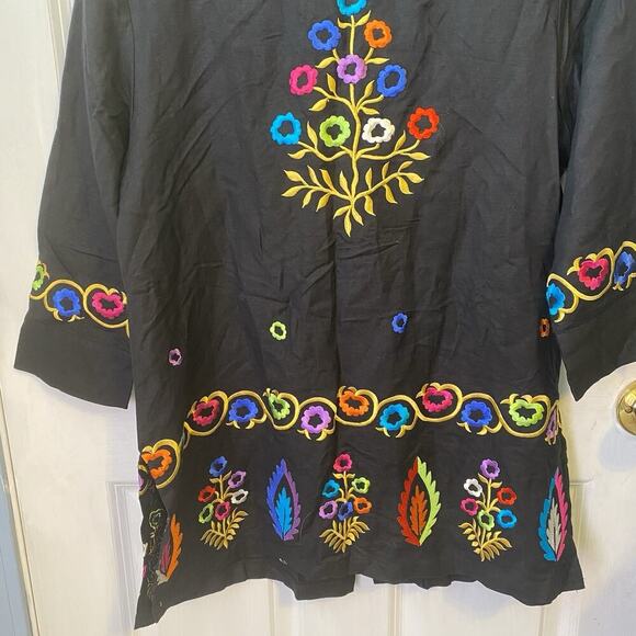 Linea by Louis Dell 'Olio Blouse Womens S Black Embroidered Floral Linen Rayon - Picture 9 of 10